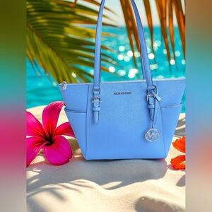 Michael Kors Charlotte Large Top Zip Shoulder Tote Bag Sth Pacific (NWT)